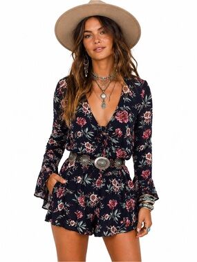 American Eagle Outfitters Floral Print Long Sleeve Romper with Pockets